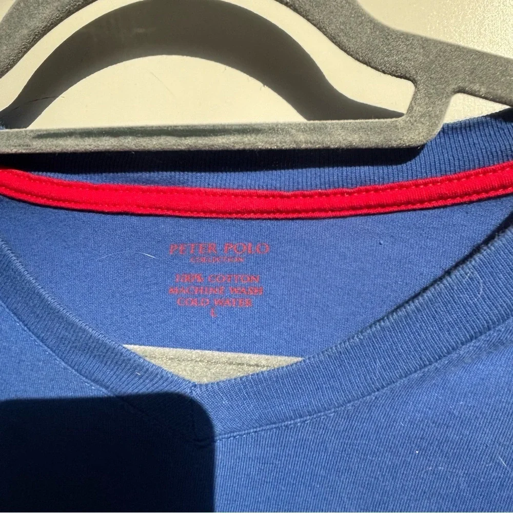 Men's Blue V-Neck Shirt - Picture 4 of 5